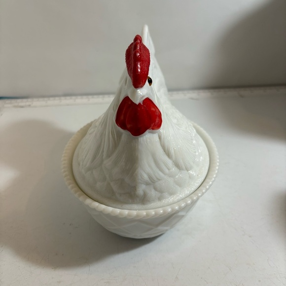 Vintage 1950’s Westmoreland milk glass chicken‎ rooster container nest bowl - Picture 2 of 16